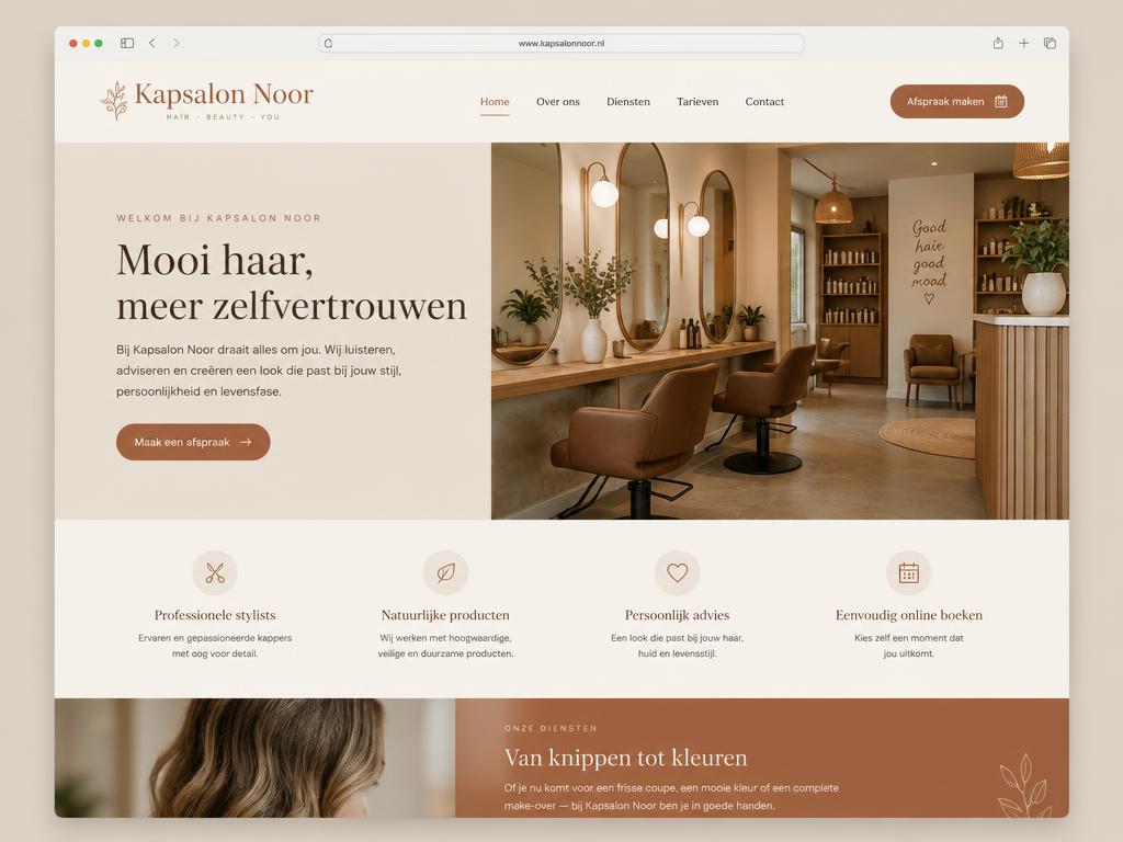 Voorbeeldontwerp website voor Kapsalon Noor