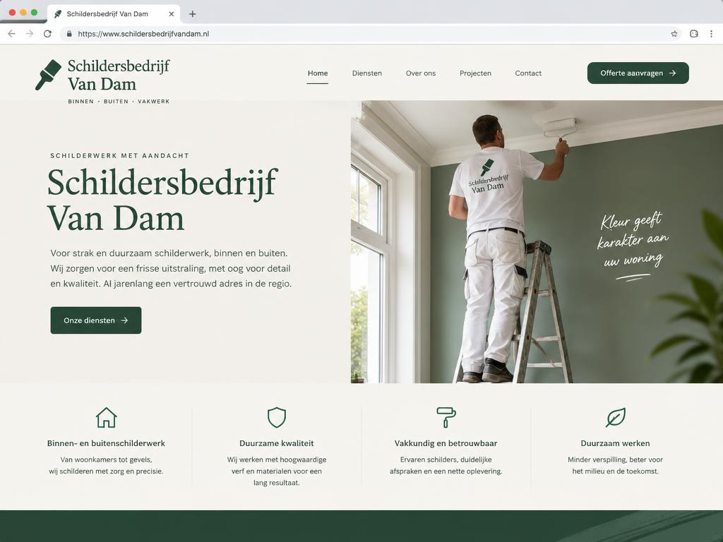 Voorbeeldontwerp website voor Schildersbedrijf Van Dam